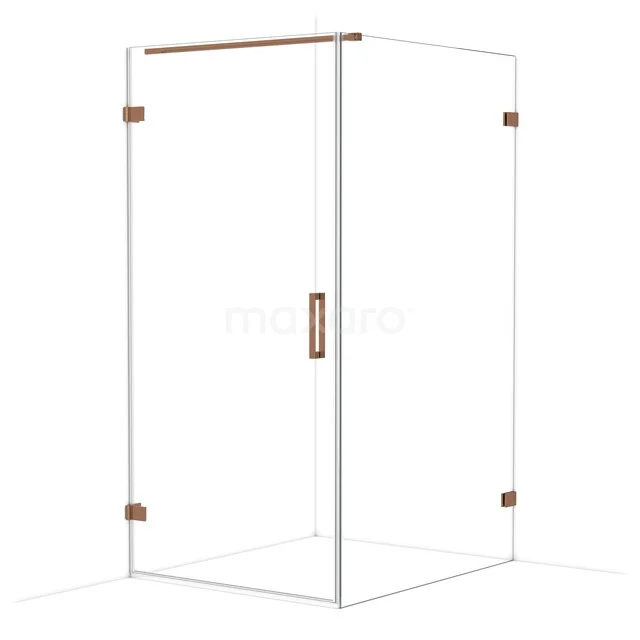Diamond Shower enclosure | 120x100 cm Shiny copper Clear glass Pivot door Rectangle CDA211012120GKP Transparante glazen douchecabine met koperen accenten, hoekig ontwerp, ideaal voor een luxe badkamer.
