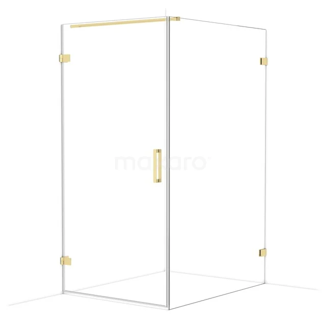 Diamond Shower enclosure | 130x100 cm Shiny light gold Clear glass Pivot door Rectangle CDA211013120GLG Glass shower cabin with brass accents, corner model, sleek design; elegant bathroom accessory for modern bathrooms.