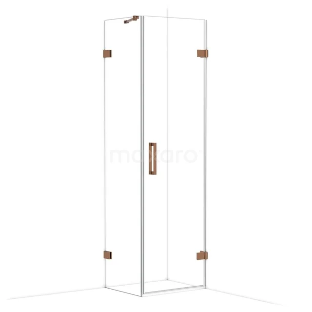 Glas Duschkabine mit Eck-Einstieg, elegant mit Kupfer Scharnieren verarbeitet, perfekt für ein modernes Badezimmer.