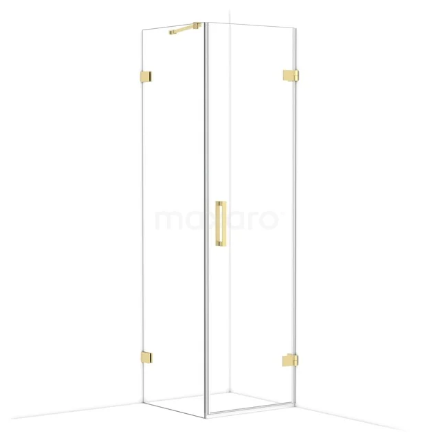 Diamond Shower enclosure | 60x60 cm Light gold Clear glass Pivot door Square CDA220606220LG Glazen douchedeur in hoekdesign met goudkleurige scharnieren, ideaal voor een moderne badkamerstijl.