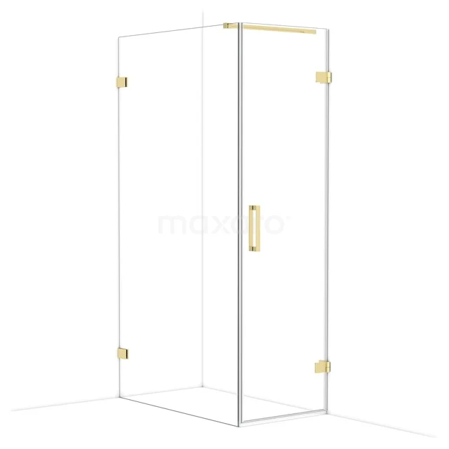 Glas Duschkabine mit goldfarbenen Scharnieren und Griff, moderner Stil, ideal für ein stilvolles Badezimmer.