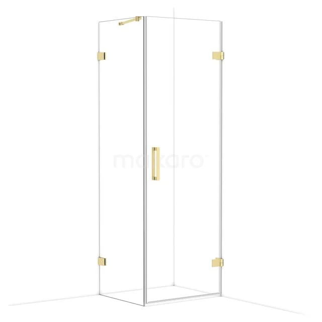 Glas Duschkabine mit goldfarbenen Scharnieren und Haltegriff, ideal als stilvolle Ergänzung zum modernen Badezimmer.