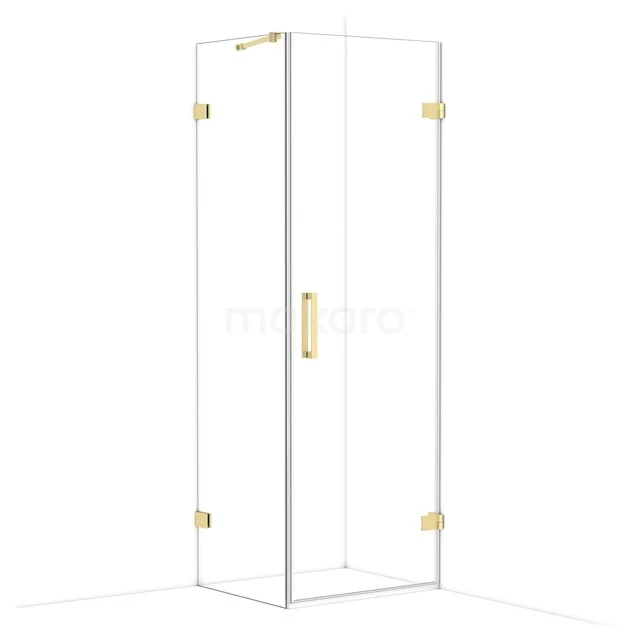 Glas Duschkabine mit goldfarbenen Scharnieren und Haltegriff, ideal als stilvolle Ergänzung zum modernen Badezimmer.