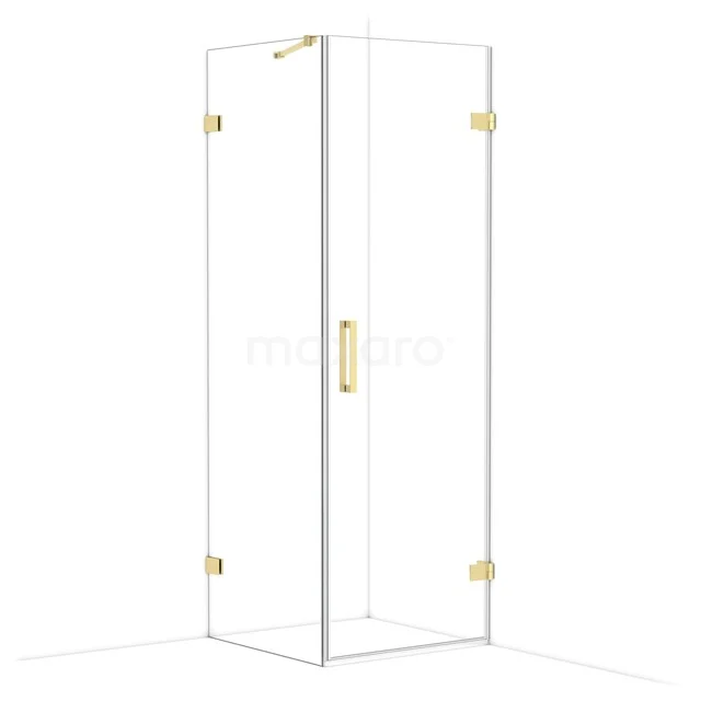 Diamond Shower enclosure | 70x70 cm Light gold Clear glass Pivot door Square CDA220707220LG Moderne glazen douchecabine met goudkleurige scharnieren en handgreep, perfect voor een luxe badkamerstijl.