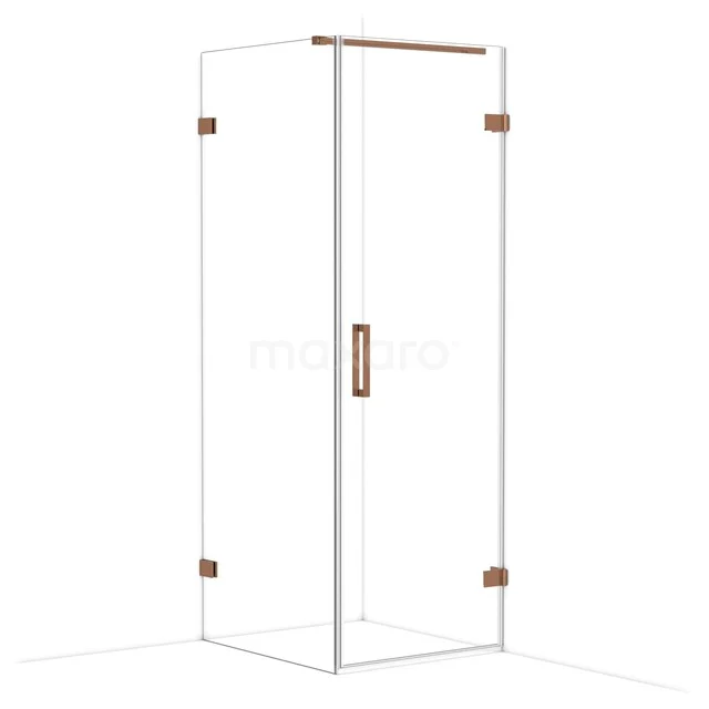 Diamond Shower enclosure | 80x70 cm Shiny copper Clear glass Pivot door Rectangle CDA220708120GKP Douchecabine met helder glas, vierkant design en koperkleurige scharnieren, ideaal voor een moderne badkamer.