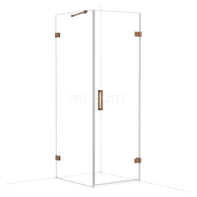 Diamond Shower enclosure | 80x70 cm Shiny copper Clear glass Pivot door Rectangle CDA220708220GKP Luxe glazen douchecabine met koperkleurige scharnieren, perfect voor een moderne badkamer inrichting.