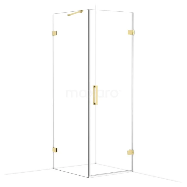 Diamond Shower enclosure | 80x70 cm Light gold Clear glass Pivot door Rectangle CDA220708220LG Glazen douchecabine met hoekinstap, goudkleurige scharnieren en handgreep, luxe design voor een moderne badkamer.