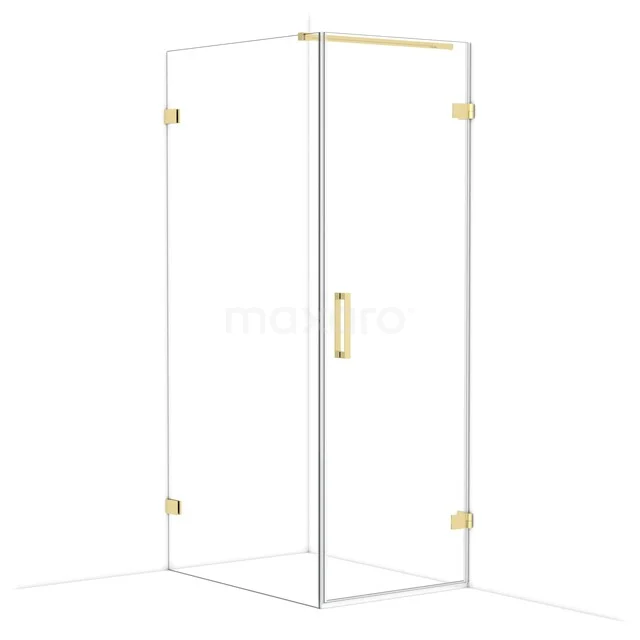 Diamond Shower enclosure | 100x70 cm Glossy light gold Clear glass Pivot door Rectangle CDA220710120GLG Glazen douchecabine met goudkleurige scharnieren en handgreep, modern design, perfect voor een luxe badkamerinterieur.