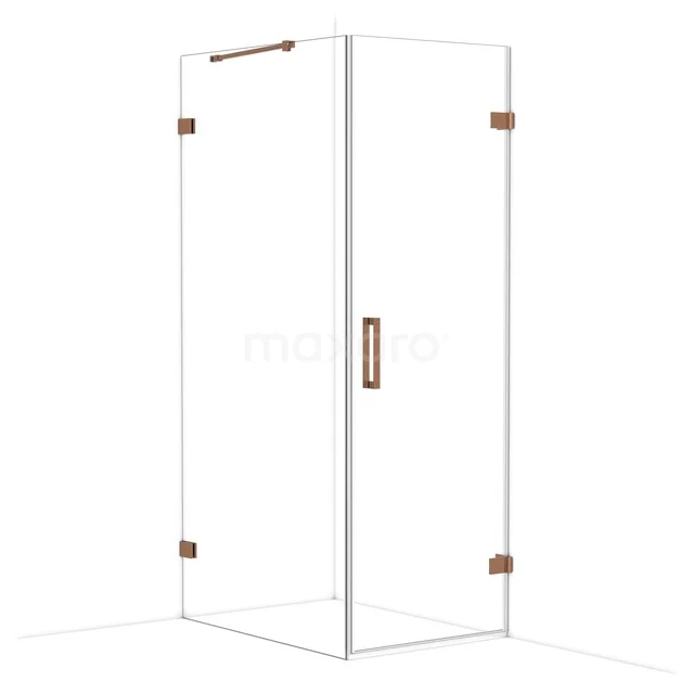 Diamond Shower enclosure | 100x70 cm Shiny copper Clear glass Pivot door Rectangle CDA220710220GKP Glazen douchecabine hoekmodel met koperkleurige scharnieren en handgreep, perfect voor een moderne badkamer.