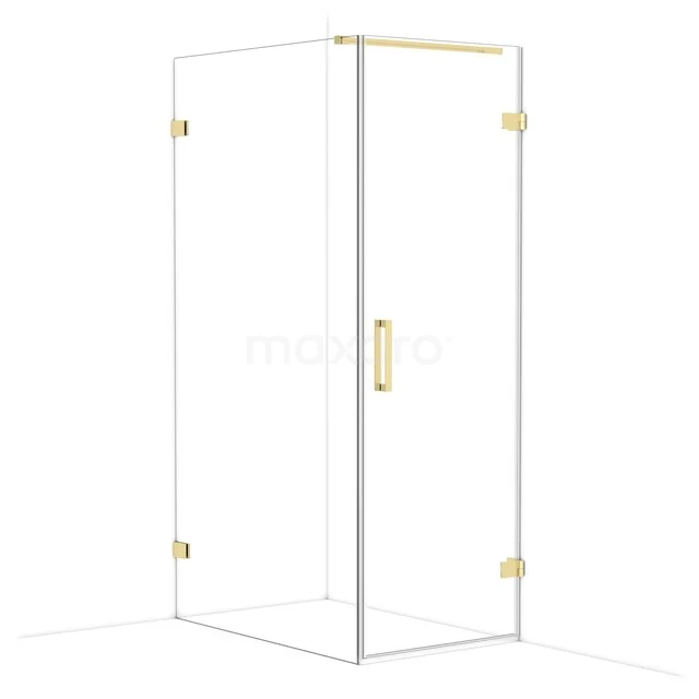 Diamond Shower enclosure | 110x70 cm Glossy light gold Clear glass Pivot door Rectangle CDA220711120GLG Glazen douchecabine met goudkleurige details en deur in hoekontwerp, stijlvolle toevoeging aan een moderne badkamer.