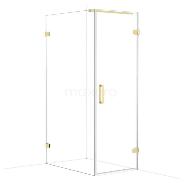 Goldene Duschkabine mit Glaswänden, minimalistisches Design und stilvolle Messingakzente für eine luxuriöse Badezimmerausstrahlung.