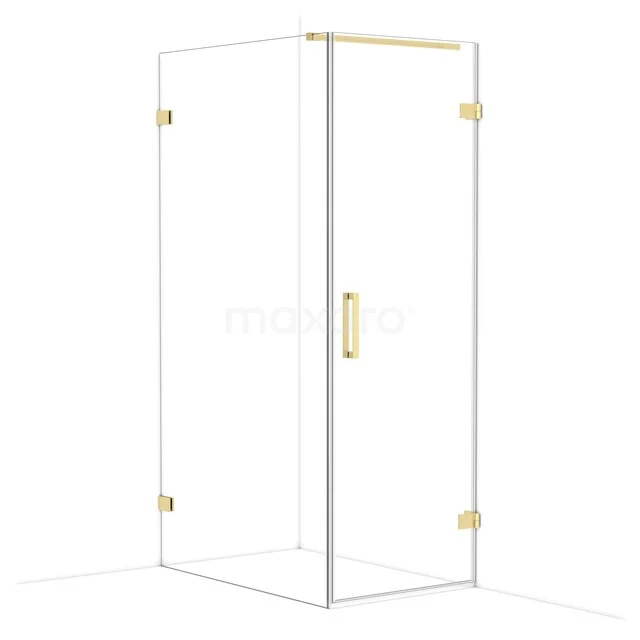 Diamond Shower enclosure | 110x70 cm Light gold Clear glass Pivot door Rectangle CDA220711120LG Gouden douchecabine met glazen wanden, minimalistisch design en stijlvolle messing accenten voor een luxe badkameruitstraling.