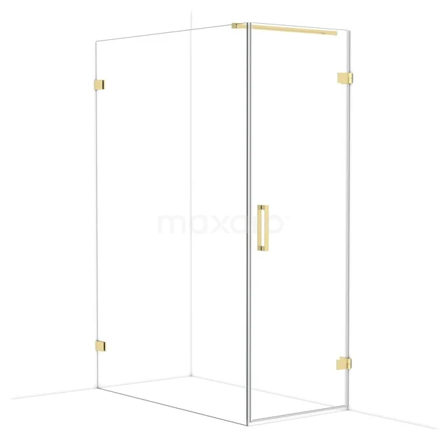 Diamond Shower enclosure | 140x70 cm Glossy light gold Clear glass Pivot door Rectangle CDA220714120GLG Glazen douchewand met goudkleurige details en een moderne afwerking, ideaal voor een stijlvolle badkamer inrichting.