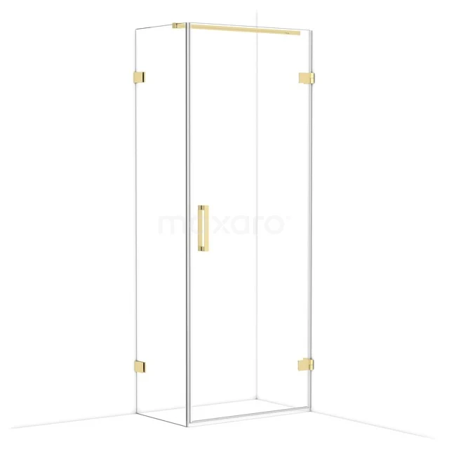 Diamond Shower enclosure | 80x50 cm Shiny light gold Clear glass Pivot door Rectangle CDA220805120GLG Glass shower door with gold-coloured hinges and handle, perfect for a modern bathroom style.
