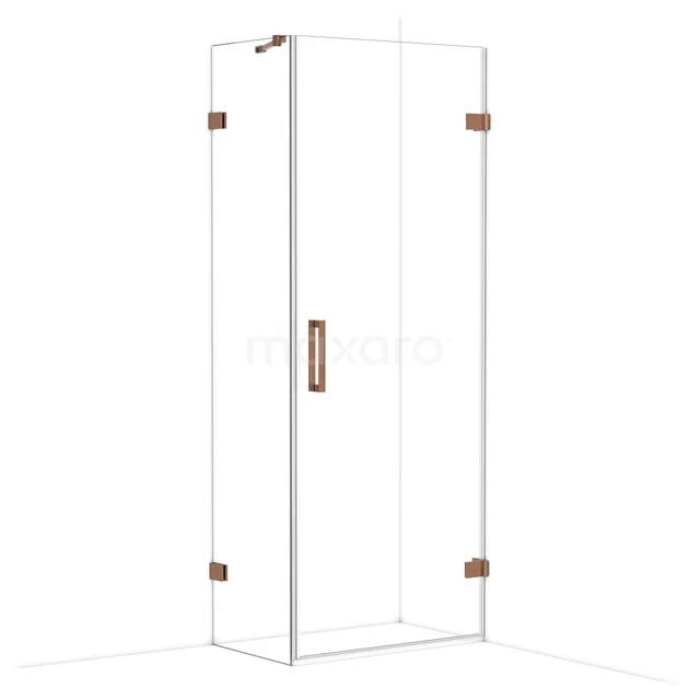 Diamond Shower enclosure | 80x50 cm Shiny copper Clear glass Pivot door Rectangle CDA220805220GKP Glazen douchecabine met koperen details en een minimalistisch design, perfect voor een moderne badkamerstijl.