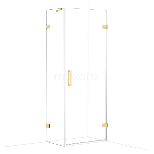 Diamond Shower enclosure | 80x50 cm Light gold Clear glass Pivot door Rectangle CDA220805220LG Hoekdouche met helder glas, goudkleurige scharnieren en handgreep, ideaal voor een moderne badkamer.