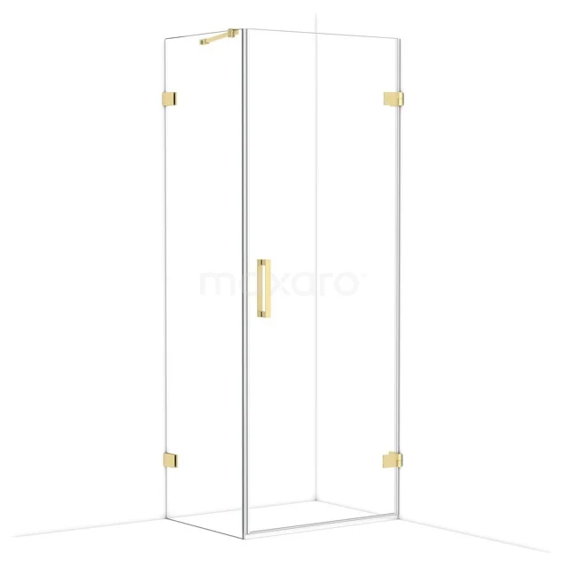 Diamond Shower enclosure | 80x60 cm Light gold Clear glass Pivot door Rectangle CDA220806220LG Glazen douchecabine met goudkleurige accenten, strak design, voor een moderne badkamer.