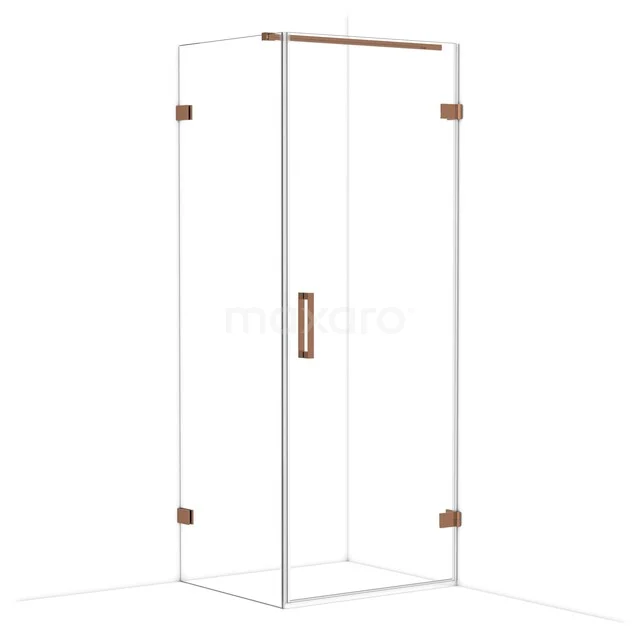 Glasdusche mit roségoldenen Scharnieren und Haltegriff, modernes Design für luxuriöse Bäder.