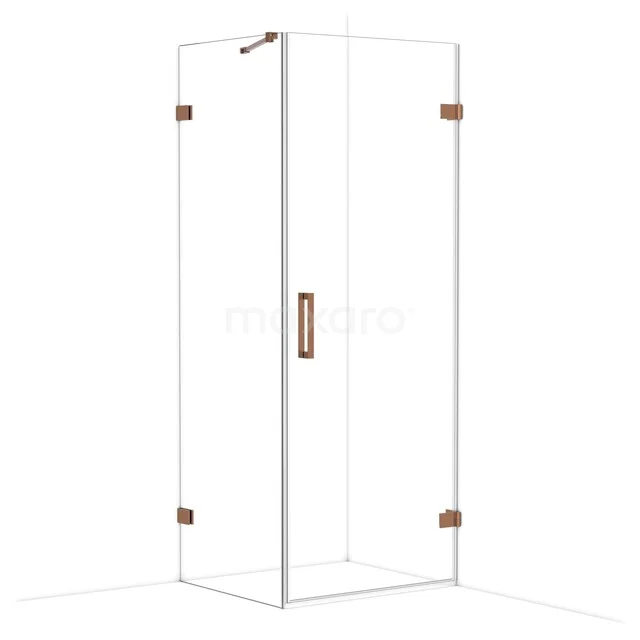 Diamond Shower enclosure | 80x70 cm Shiny copper Clear glass Pivot door Rectangle CDA220807220GKP Glazen douchecabine met hoekinstap, heldere wanden, messing accenten en strak design voor een moderne badkamer.