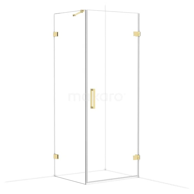 Diamond Shower enclosure | 80x70 cm Glossy light gold Clear glass Pivot door Rectangle CDA220807220GLG Glazen douchecabine met goudkleurige details, hoekig ontwerp, ideaal voor een stijlvolle badkamer.