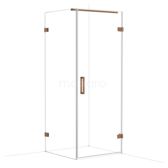 Diamond Shower enclosure | 80x80 cm Glanzend koper Clear glass Pivot door Square CDA220808120GKP Glazen douchecabine met hoekinstap, heldere wanden en koperkleurige accenten, perfect voor een moderne badkamer.
