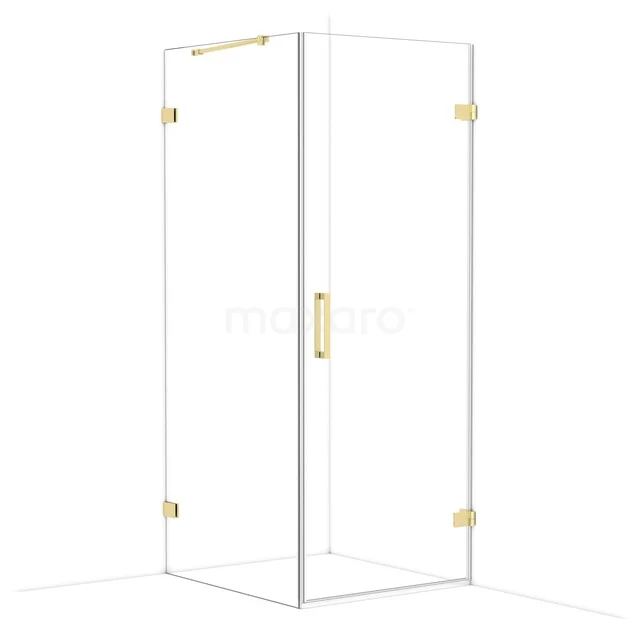 Diamond Shower enclosure | 90x80 cm Glossy light gold Clear glass Pivot door Rectangle CDA220809220GLG Douchecabine met helder glas, goudkleurige scharnieren en handgreep, luxe ontwerp voor een moderne badkamer.