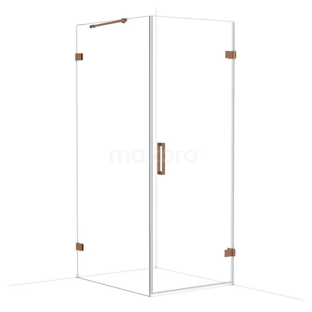Diamond Shower enclosure | 100x80 cm Shiny copper Clear glass Pivot door Rectangle CDA220810220GKP Douchecabine met hoekinstap, helder glas, koperkleurige accenten en minimalistisch design, perfect voor moderne badkamers.