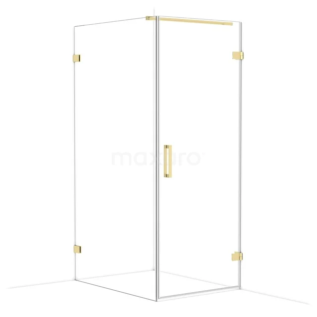 Duschkabine mit goldenen Details, minimalistisches Design, transparentes Glas und elegantes Design für ein stilvolles Badezimmer.