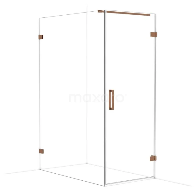 Diamond Shower enclosure | 140x80 cm Shiny copper Clear glass Pivot door Rectangle CDA220814120GKP Glass shower corner with rose gold hinges and handle, modern bathroom style, suitable for luxury walk-in showers.