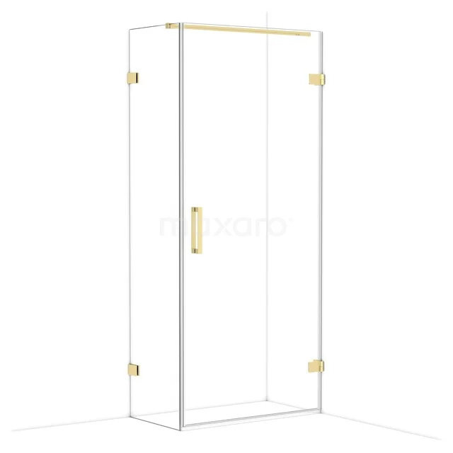 Diamond Shower enclosure | 90x50 cm Glossy light gold Clear glass Pivot door Rectangle CDA220905120GLG Glazen douchecabine met goudkleurige accenten, rechthoekig design en stijlvolle handgreep voor een moderne badkamer.