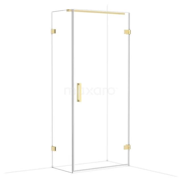 GlasduschTür mit goldfarbenen Scharnieren und Haltegriff, elegantes Design, ideal für ein modernes Badezimmer.