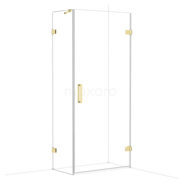Diamond Shower enclosure | 90x50 cm Glossy light gold Clear glass Pivot door Rectangle CDA220905220GLG Glazen douchecabine met goudkleurige accenten, strakke hoekvorm, ideaal voor moderne badkamers.