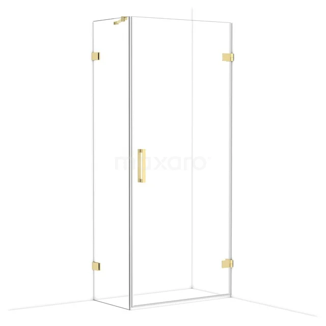 Glas Duschkabine mit Goldakzenten, rechteckiges Design, ideal für einen luxuriösen Badezimmerstil.