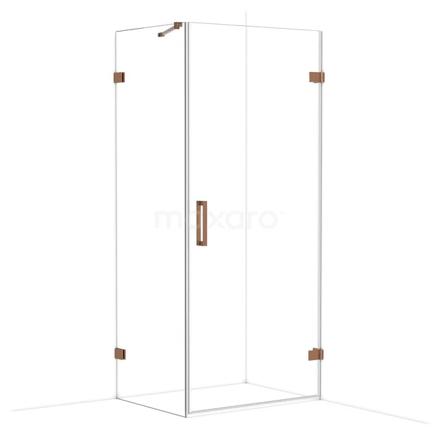 Diamond Shower enclosure | 90x70 cm Shiny copper Clear glass Pivot door Rectangle CDA220907220GKP Glazen douchecabine met hoekinstap, messing details, minimalistisch ontwerp; perfect voor een moderne badkamer.