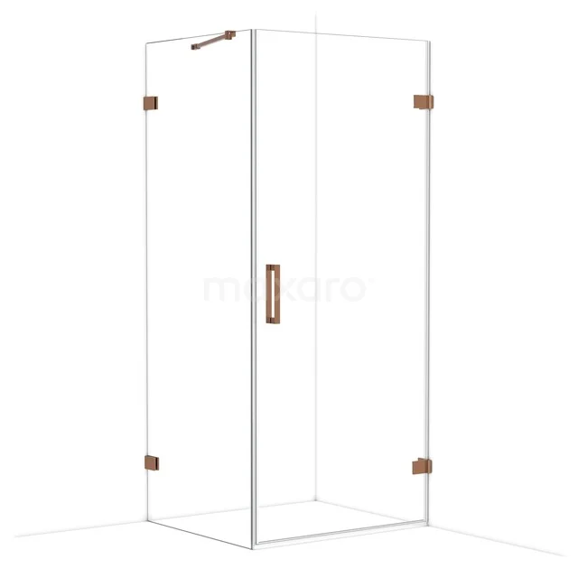 Diamond Shower enclosure | 90x80 cm Shiny copper Clear glass Pivot door Rectangle CDA220908220GKP Luxe douchecabine met gouden accenten, modern glazen ontwerp, ideaal voor een stijlvolle badkamerinrichting.
