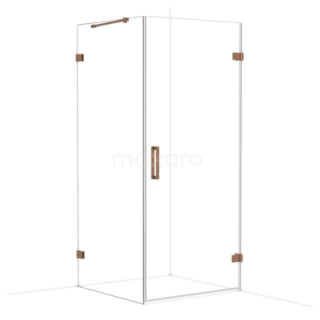 Glasene Duschkabine mit Eckeingang, bronzefarbene Details und minimalistischem Design, perfekt für ein modernes Badezimmer.