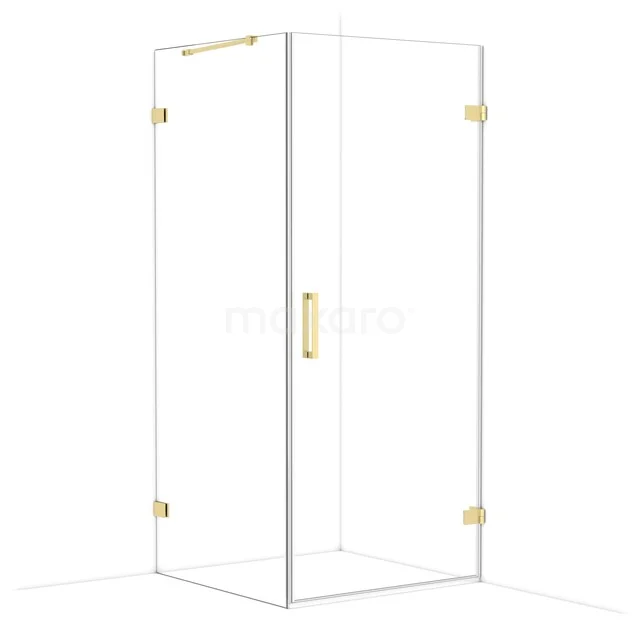 Diamond Shower enclosure | 90x90 cm Light gold Clear glass Pivot door Square CDA220909220LG Glazen douchecabine hoekmodel met goudkleurige details; stijlvol ontwerp voor een moderne badkamer.