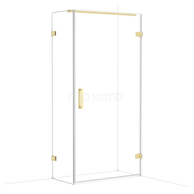 Shower head with golden accents, made of clear glass and minimalist design, perfect for a modern bathroom.