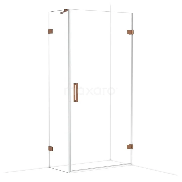 Glass shower cabin with gold accents, rectangular design, sleek and modern. Perfect for a stylish bathroom.