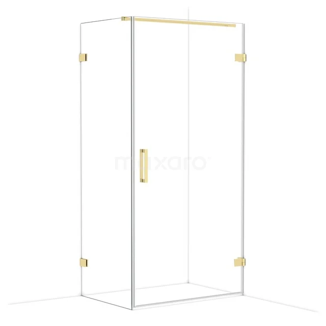 Diamond Shower enclosure | 100x70 cm Shiny light gold Clear glass Pivot door Rectangle CDA221007120GLG Glass corner shower with gold accents, sleek design and spacious shape, ideal for a modern bathroom style.