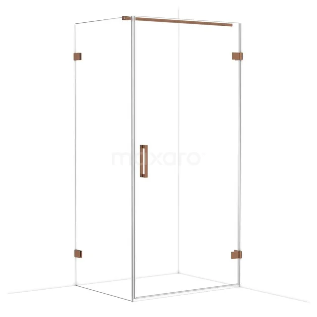 Diamond Shower enclosure | 100x80 cm Shiny copper Clear glass Pivot door Rectangle CDA221008120GKP Douchecabine glas met koperkleurige accenten, modern design, ideaal voor een stijlvolle badkamerinrichting.