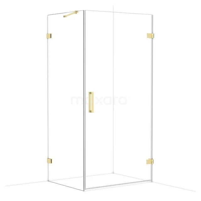 Diamond Shower enclosure | 100x80 cm Glossy light gold Clear glass Pivot door Rectangle CDA221008220GLG Glazen douchecabine met goudkleurige accenten, moderne hoekvorm en helder glas, ideaal voor stijlvolle badkamerinrichting.
