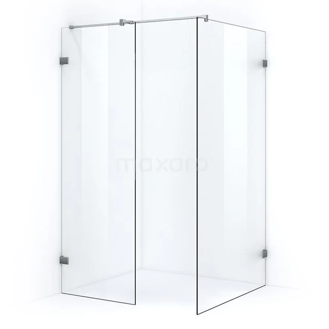 Glas Duschwand mit Klarglas und chromierten Scharnieren, Eckmodell für ein modernes Badezimmer, Serie Minimal Design.