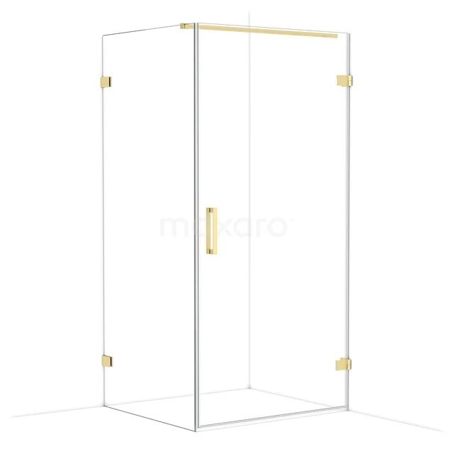 Diamond Shower enclosure | 100x90 cm Light gold Clear glass Pivot door Rectangle CDA221009120LG Glazen douchecabine met gouden accenten, vierkant design, ideaal voor moderne badkamerinrichting.