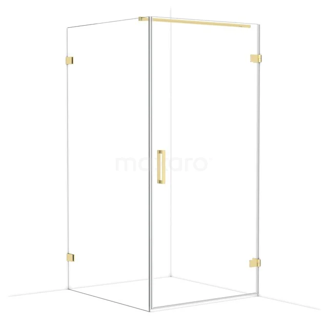Diamond Shower enclosure | 110x100 cm Shiny light gold Clear glass Pivot door Rectangle CDA221011120GLG Glass shower cabin with gold-coloured hinges and handle, sleek design, ideal for stylish bathrooms.
