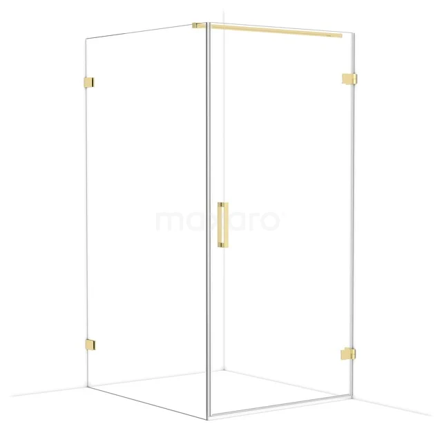Diamond Shower enclosure | 120x100 cm Shiny light gold Clear glass Pivot door Rectangle CDA221012120GLG Glass shower cabin with gold-coloured handle and hinges, corner entry, ideal as a luxury addition in modern bathrooms.