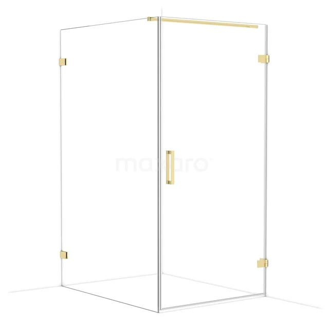 Diamond Shower enclosure | 130x100 cm Shiny light gold Clear glass Pivot door Rectangle CDA221013120GLG Glass shower cabin with gold accents, sleek design and minimalist style, ideal for a modern bathroom.