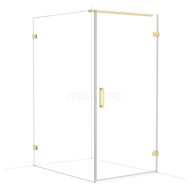 Glas Duschkabine mit goldfarbenen Akzenten, schlankes Design, ideal für ein modernes Badezimmer.