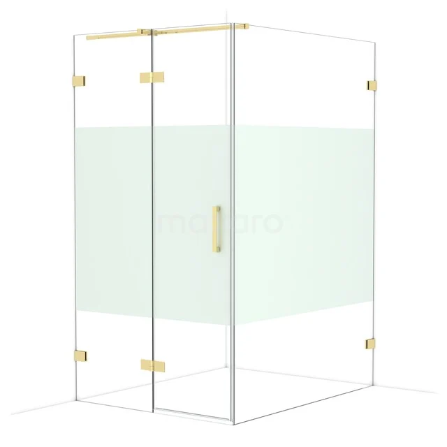 Glasene Eck-Duschkabine mit Messingakzenten und Mattglasdetail, ideal für ein stilvolles und modernes Badezimmer.