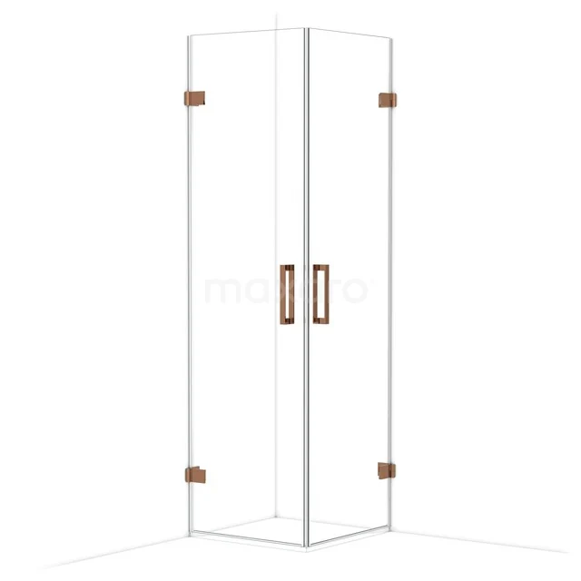 Diamond Shower enclosure | 60x60 cm Shiny copper Clear glass Pivot door Square CDE1060620GKP Glazen hoekdouche met transparante wanden, roestvrijstalen scharnieren en handgrepen in koperkleur. Perfect voor moderne badkamers.